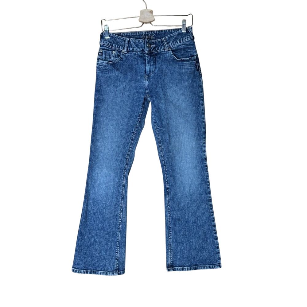 Y2K Silver Jeans Womens Low Rise Dark Wash Jeans Bootcut Flare Denim Stretch 29